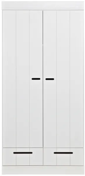 Connect, Klædeskab, 2 låger og 2 skuffer, hvid, H195x53x94 cm, fyrretræ